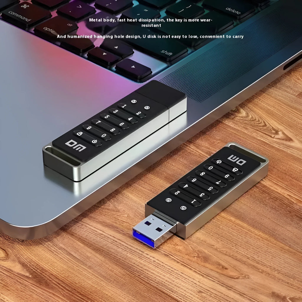 Metal USB flash drive with fingerprint sensor and 64GB capacity