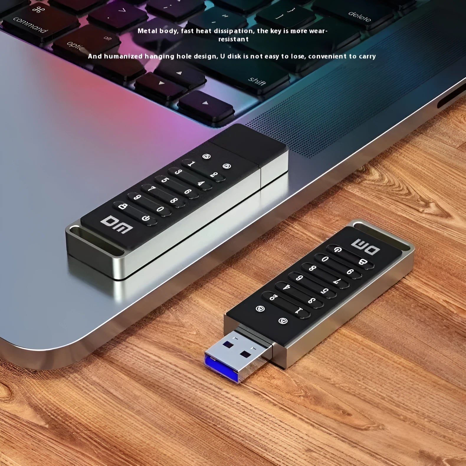 Metal USB flash drive with fingerprint sensor and 64GB capacity