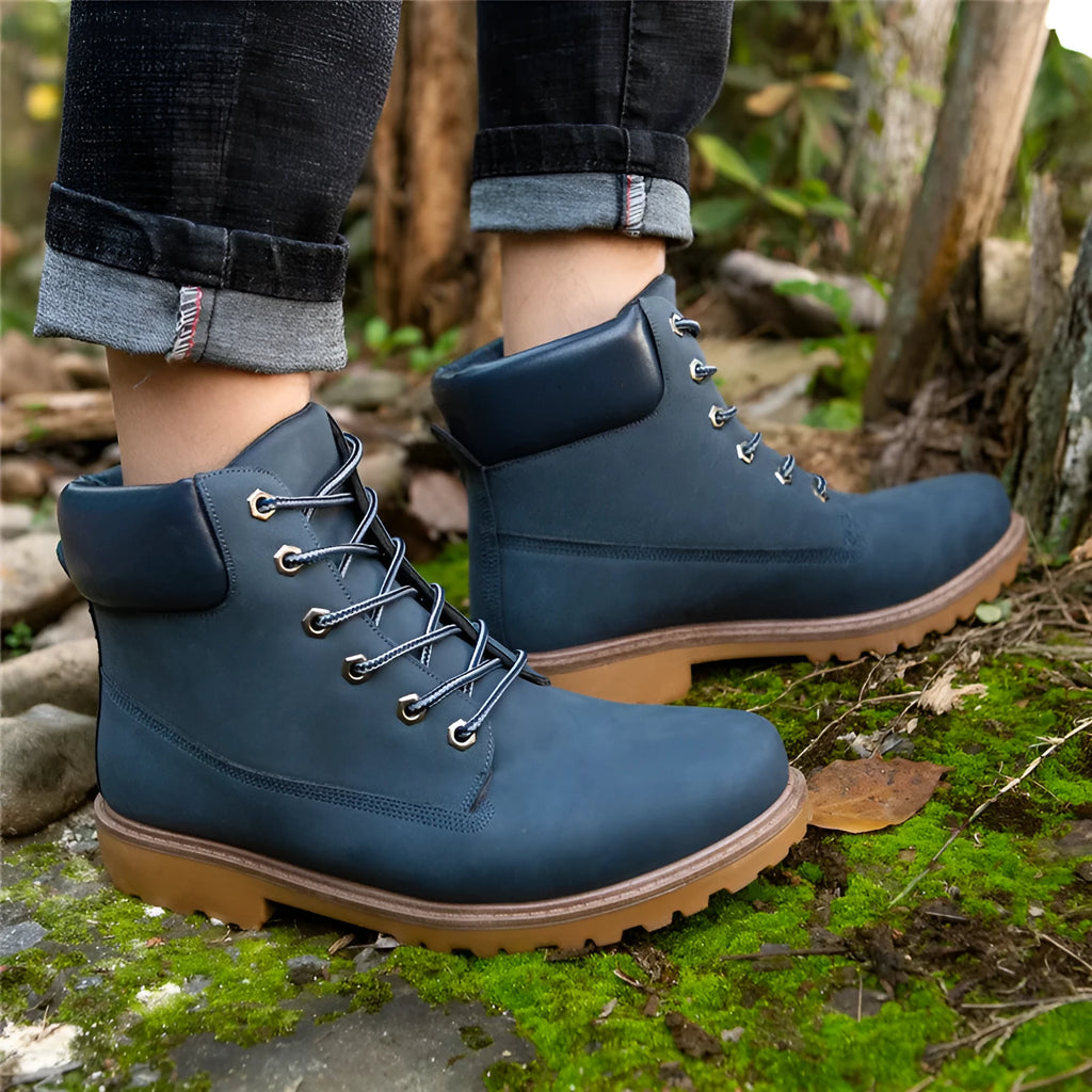 Pink Martin boots with velvet lining, flat bottom low heel, and front lace-up closure