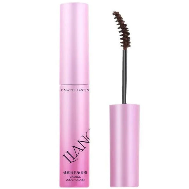 Long-lasting velvet fog eyebrow cream in 4.5g tube with grey and brown shades for natural makeup