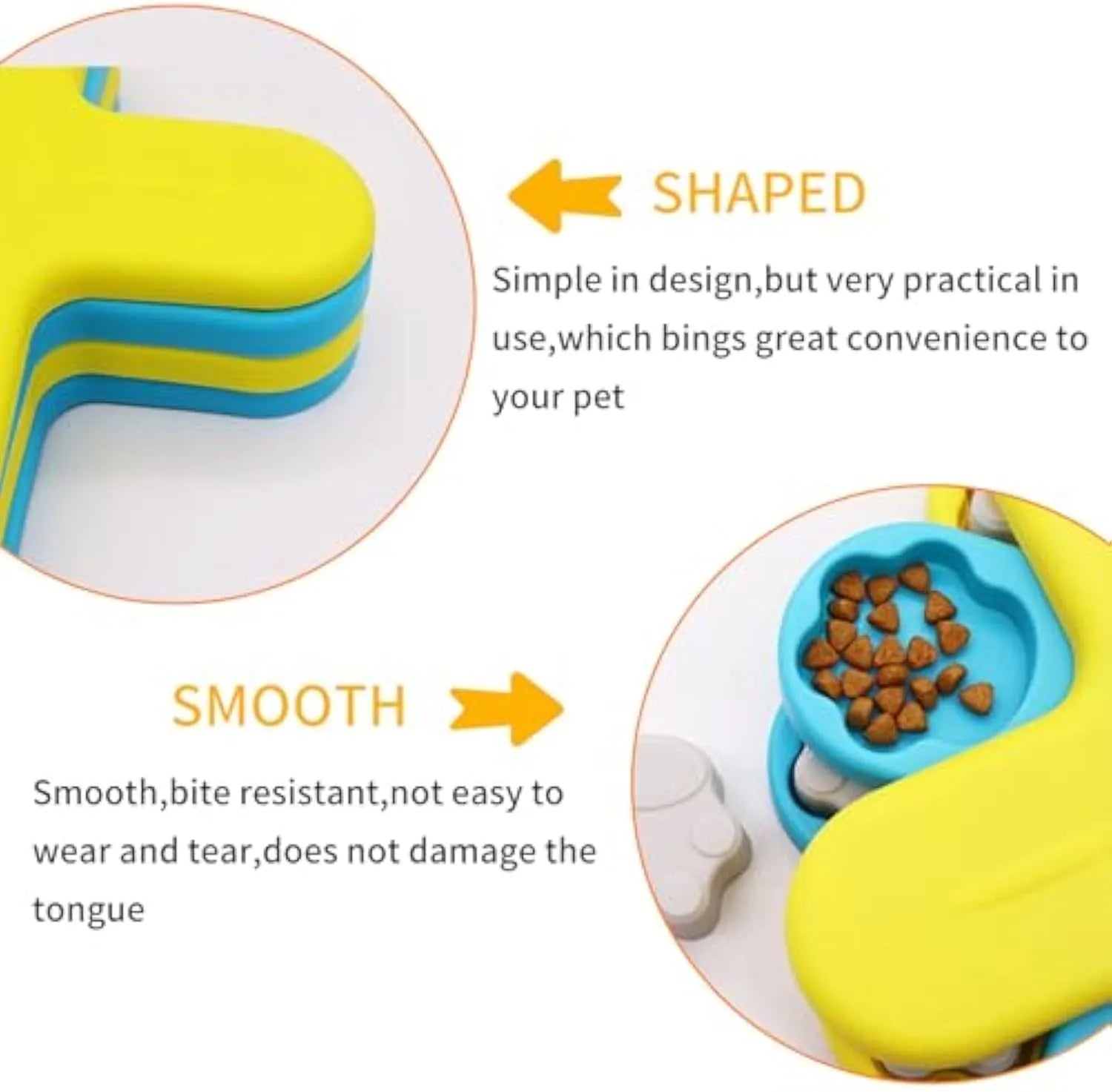 Yellow interactive dog puzzle feeder bowl with rotating lids and anti-slip base.
