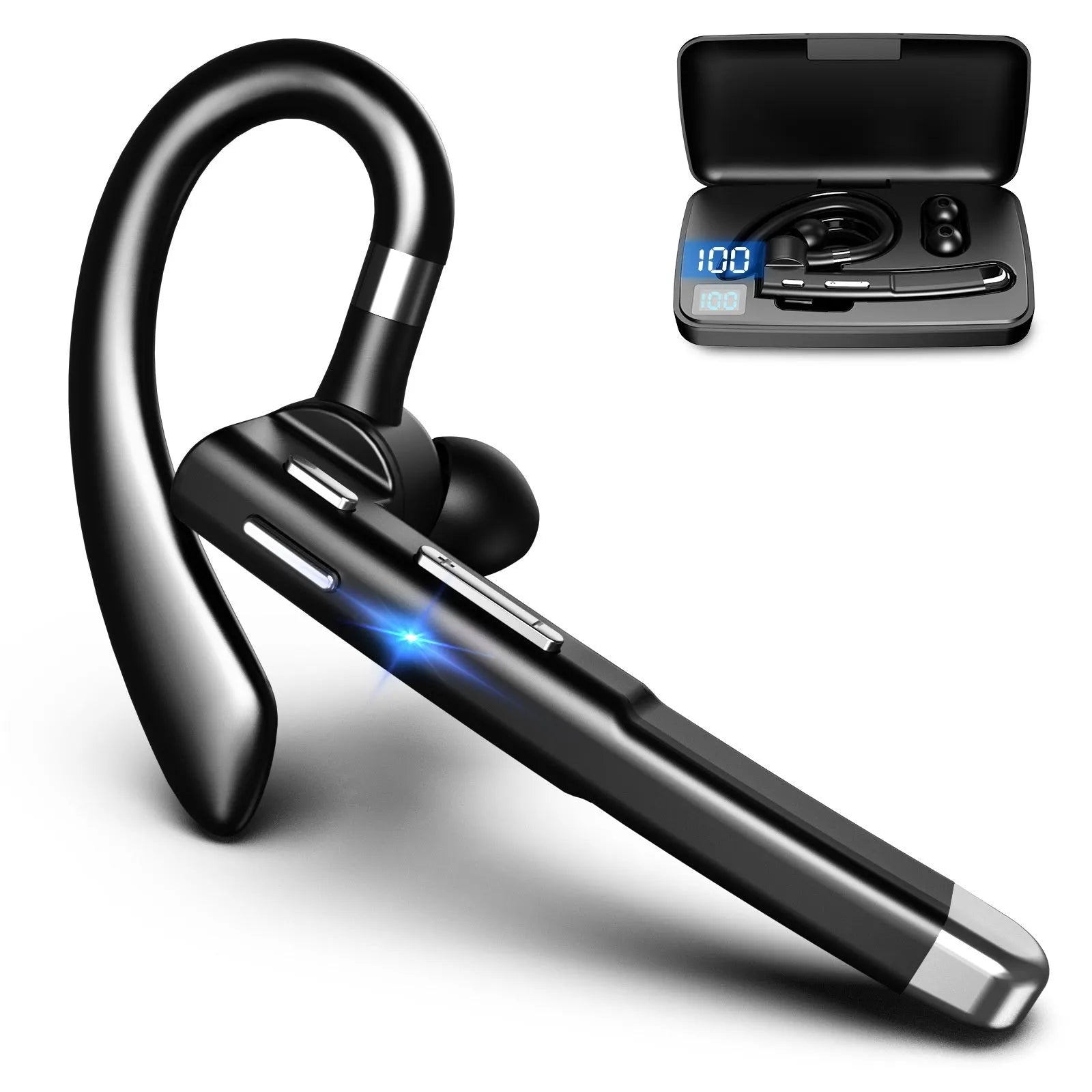Business single-ear Bluetooth headset with ear-mounted design, ABS material, and noise reduction