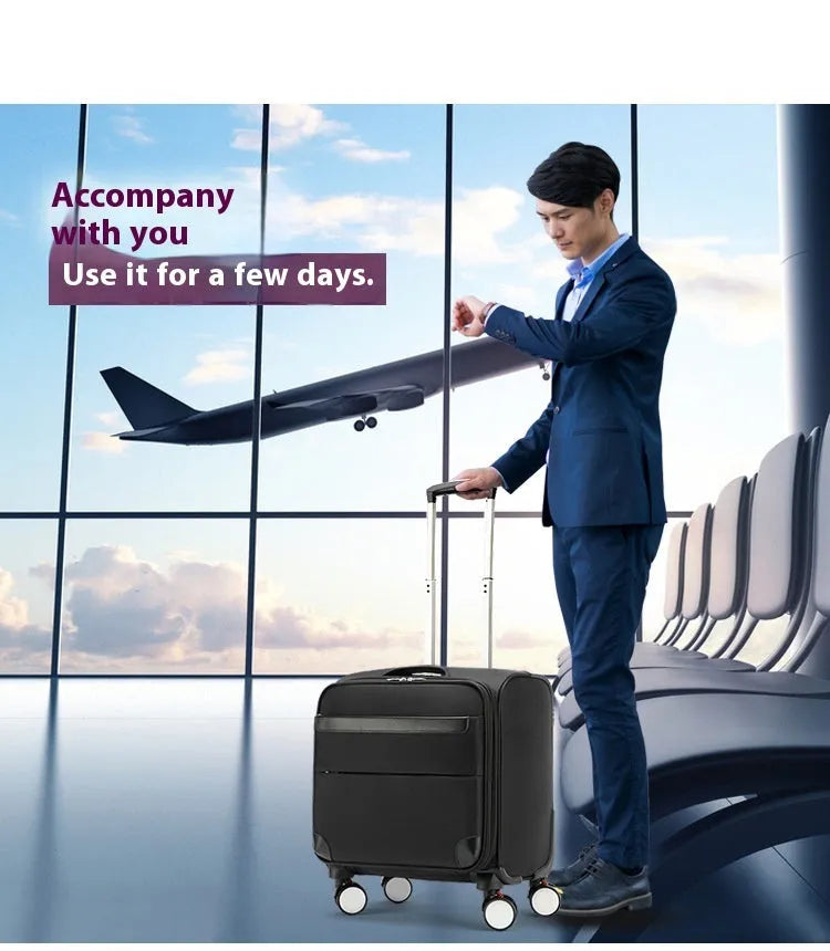 18-inch black Oxford cloth business suitcase with telescopic handle and universal wheels