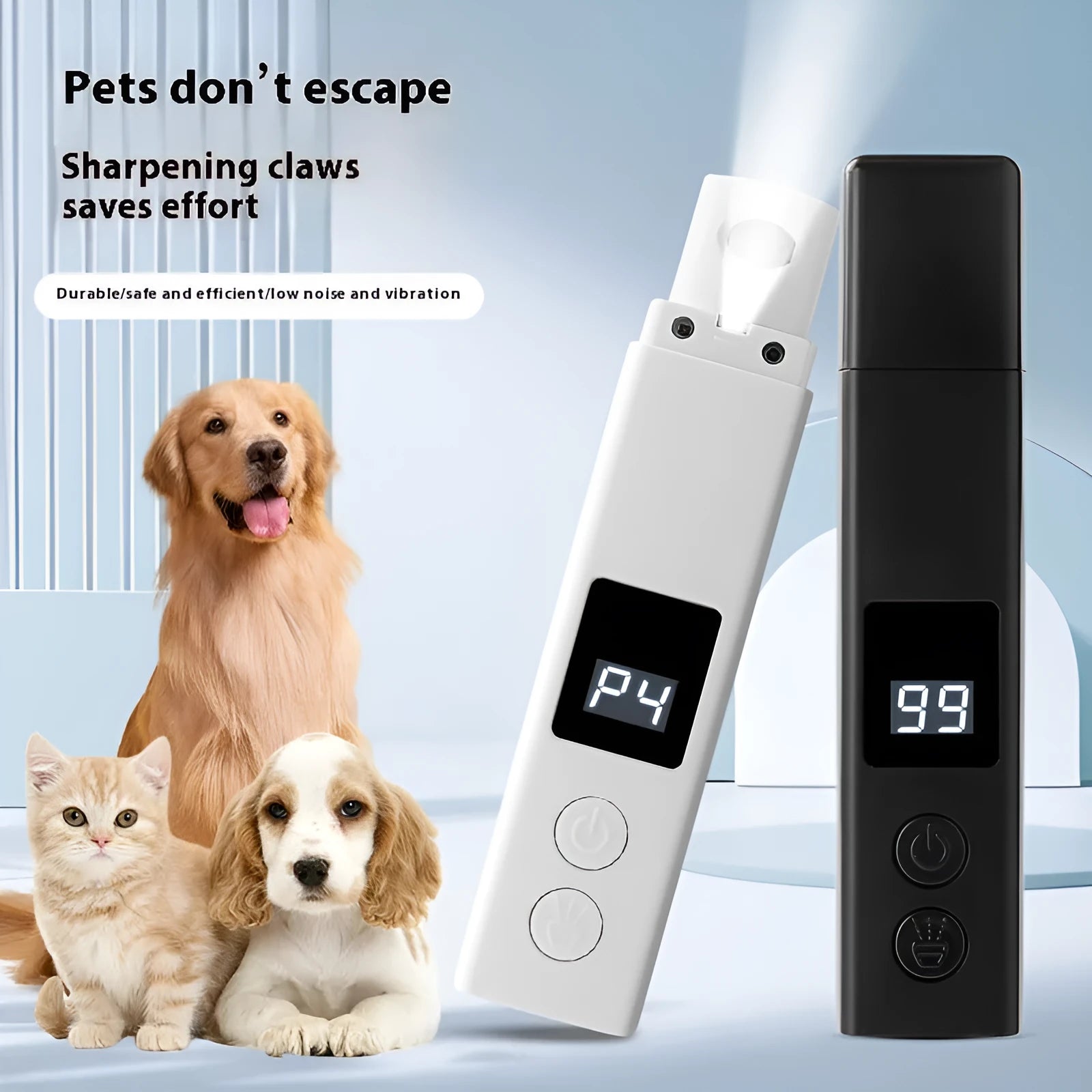 White pet electric nail grinder with dust cover and light for dog nail care