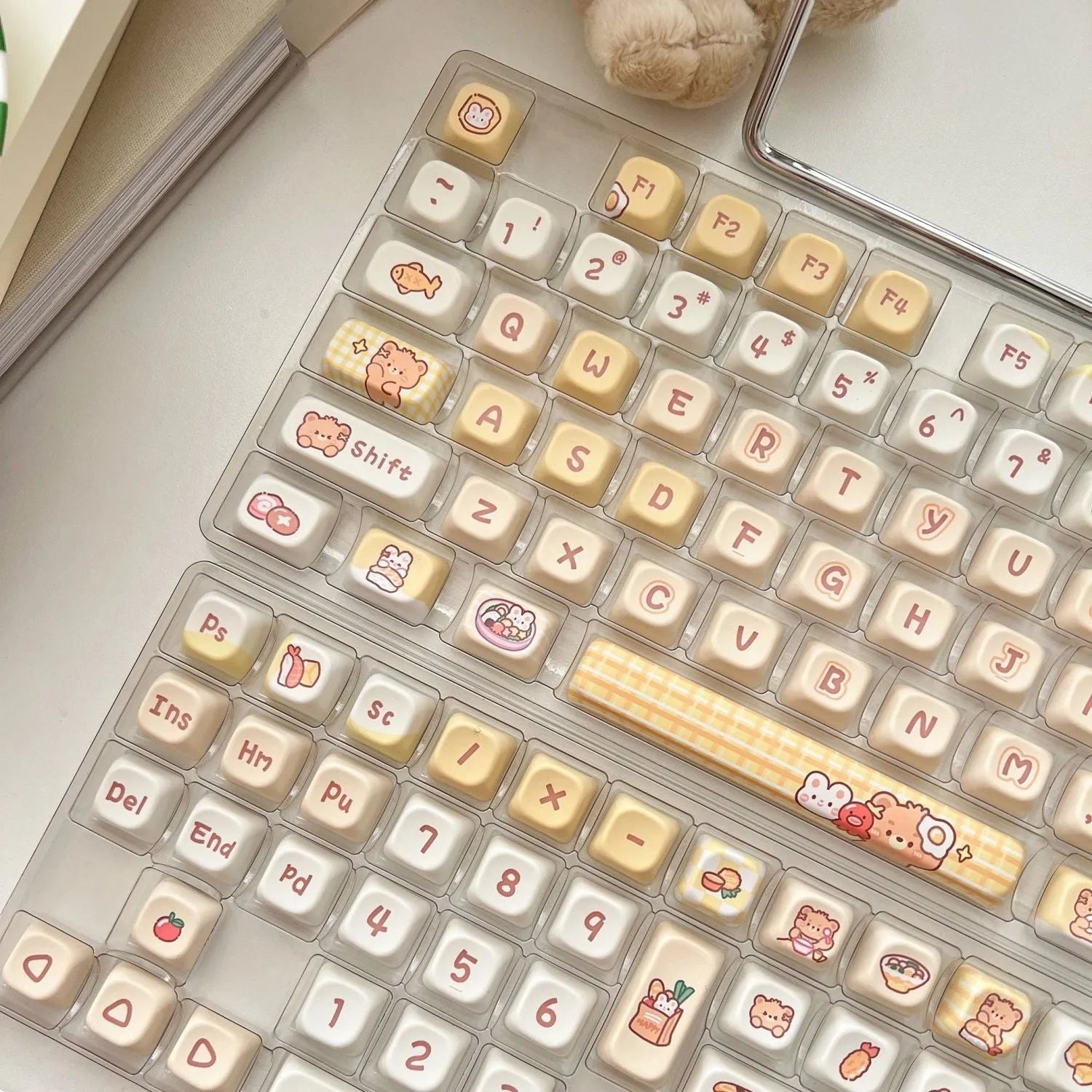 Rabbit Bear Restaurant themed PBT keycap set with thermal sublimation printing, EOA height profile