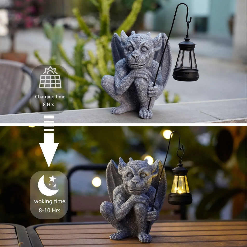 Resin stone statue ghost solar lamp with integrated solar panel on top of ghost head