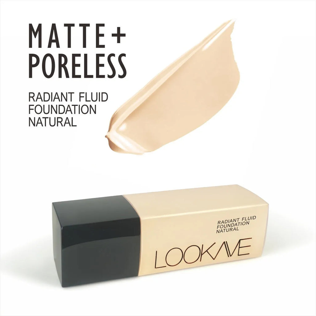 LOOKAVE matte liquid foundation bottle in ivory white shade
