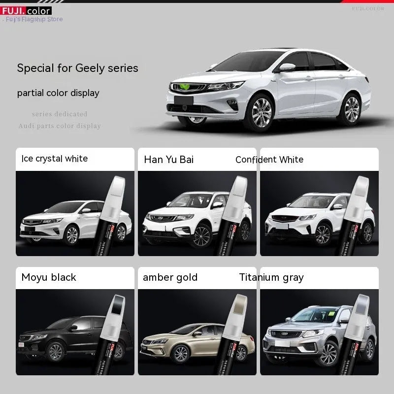 Car touch-up paint pen with 12ml capacity showing colour options including Ice Crystal White and Han Jade White