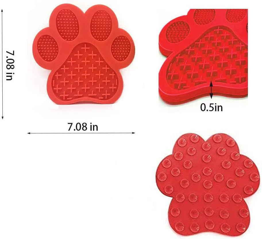 Blue bone-textured silicone dog licking mat with strong suction cups on the back