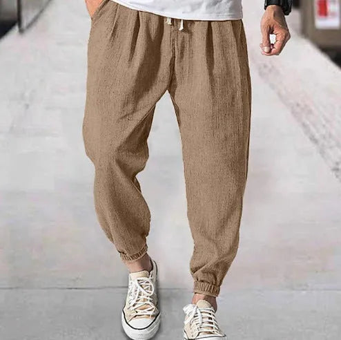 Men's casual loose-fit cotton summer pants with ankle band in various colours and sizes