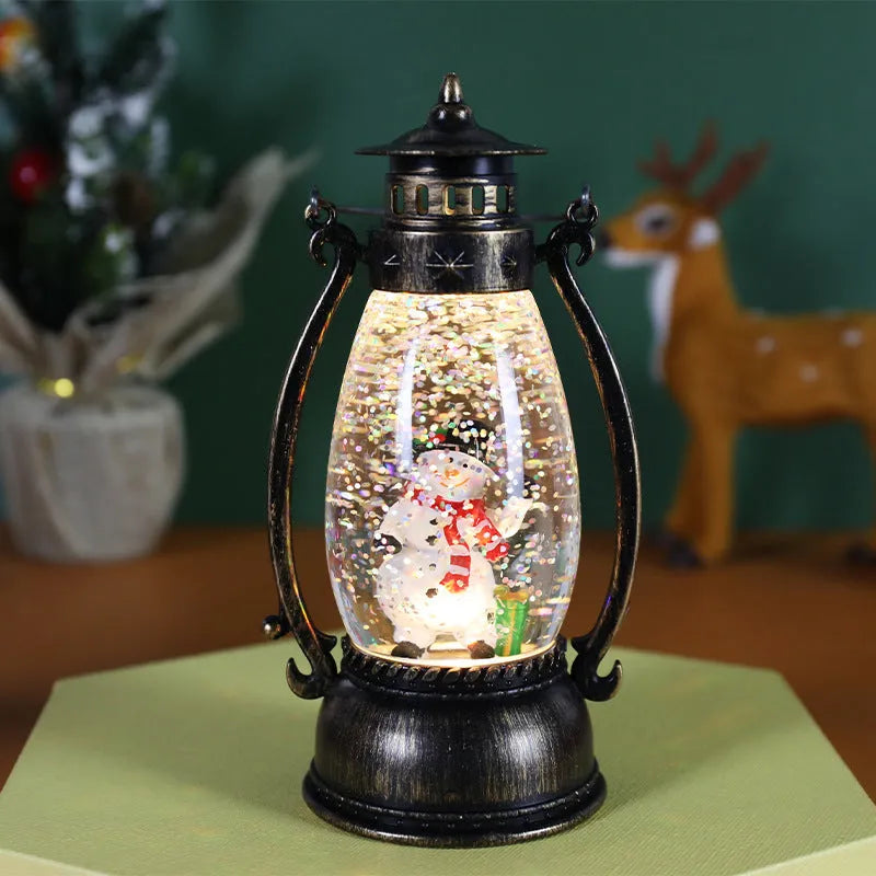 Portable crystal ball oil lamp Christmas decoration with snowman and elderly designs