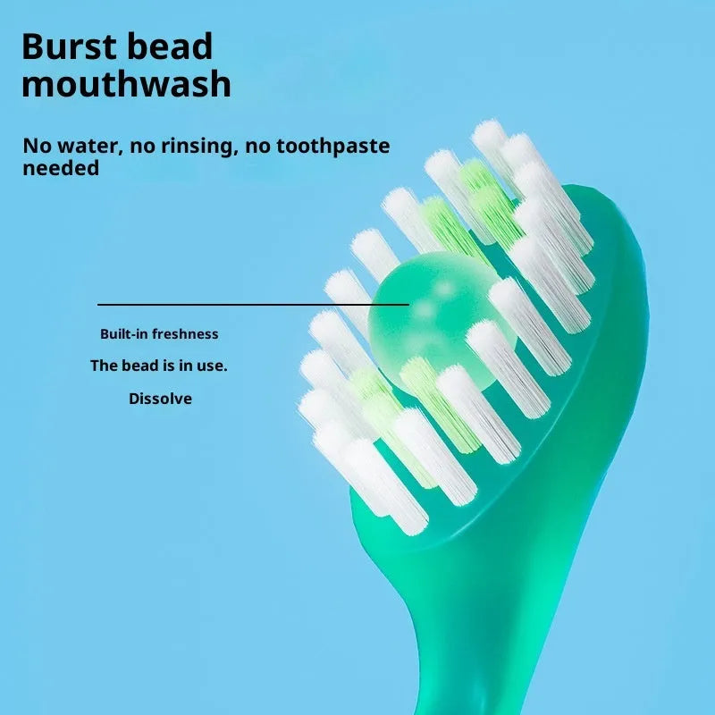 Disposable portable soft-bristle floss bead toothbrush in adult size with English packaging, 8-piece pack