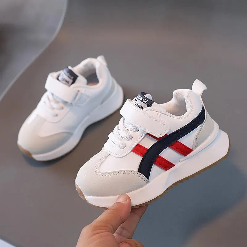 Children's solid colour sneakers with Velcro fastening in white, beige, or khaki options