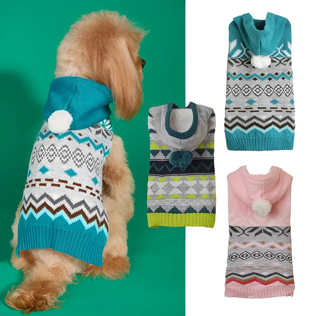 Green diamond pattern acrylic pet sweater for dogs and cats on a mannequin