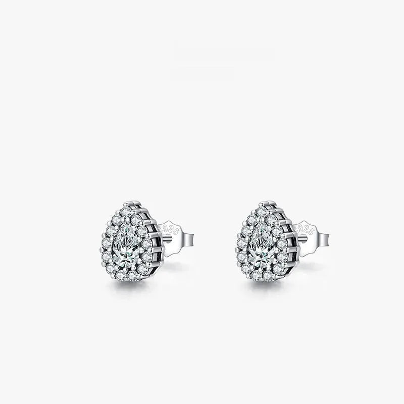 925 sterling silver water drop shaped ear studs with polished finish and post backs