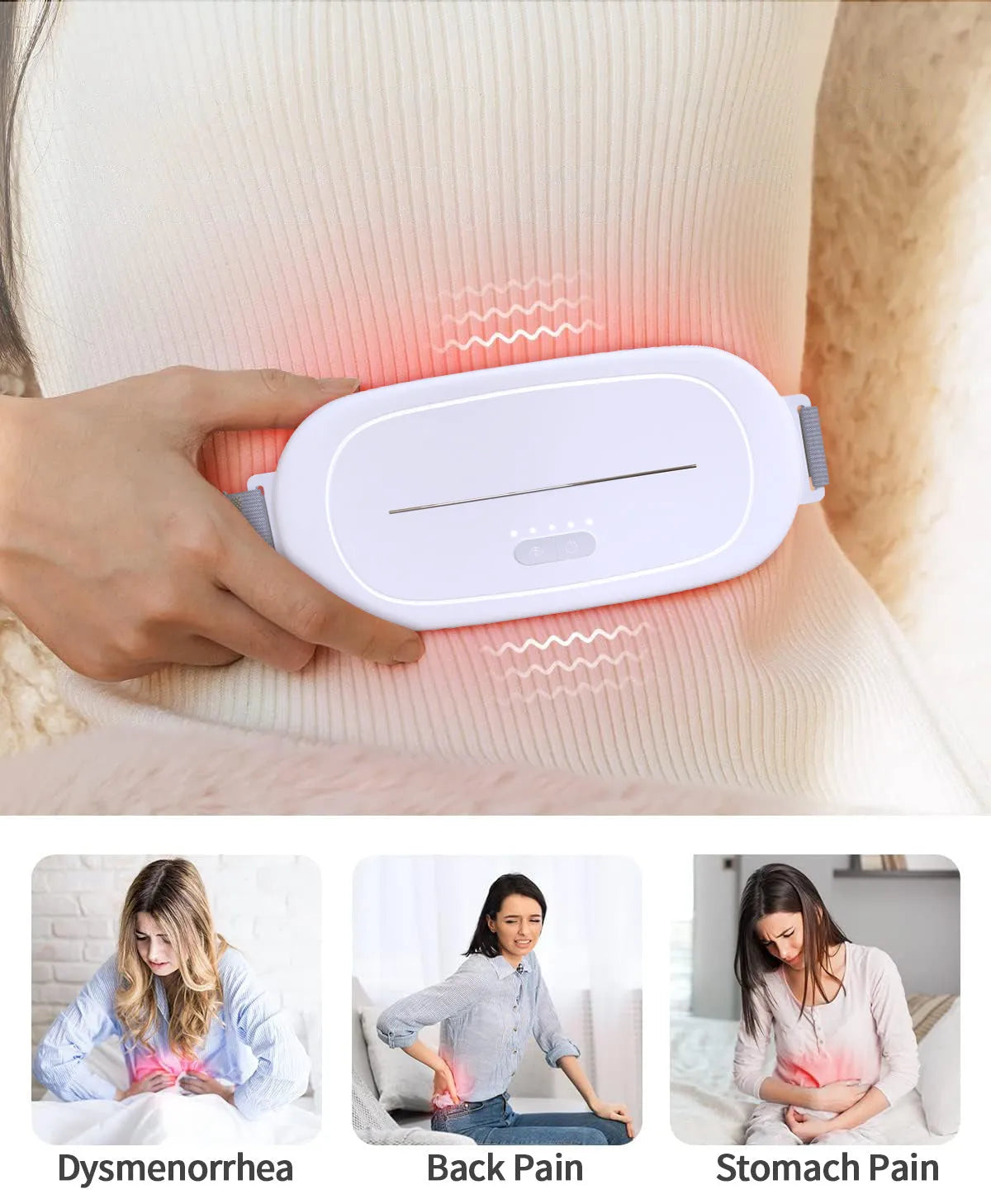 White uterine warming belt device for postpartum recovery with adjustable fastenings