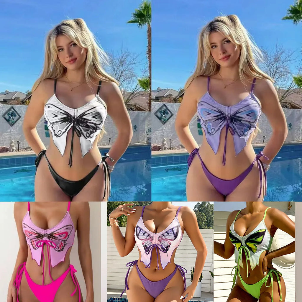 Women's sleeveless split bikini suit with bow detail in polyester fabric available in multiple colours