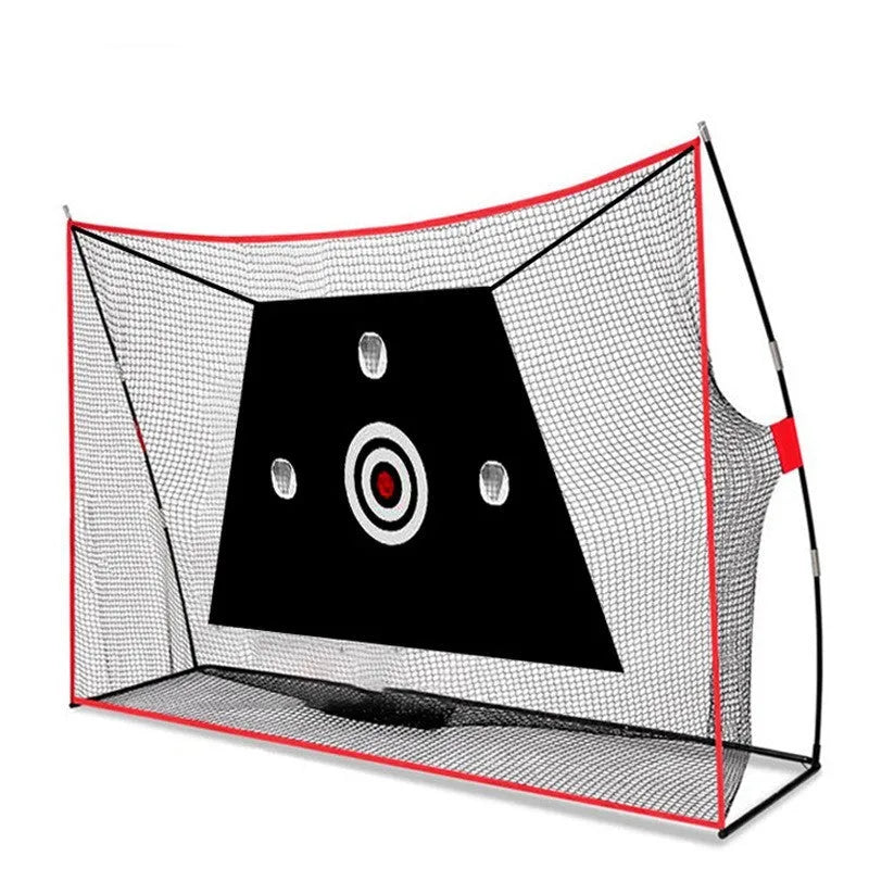 Golf swing wedge training net set with cross net, target mat, practice balls, tee, and accessories