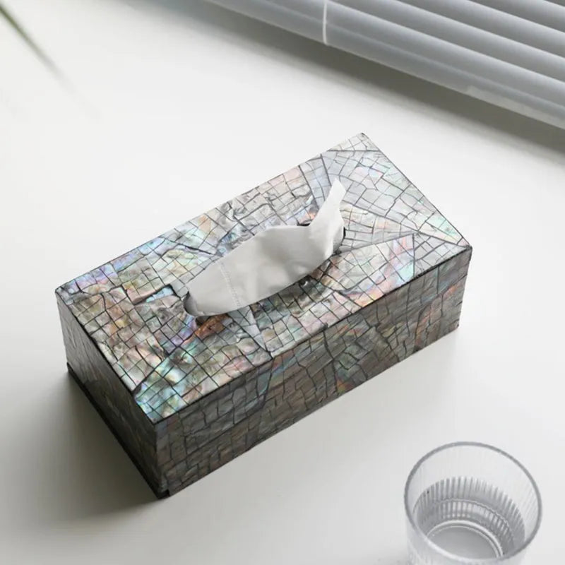 Natural shell decorative storage box in black with modern design for tissue organisation