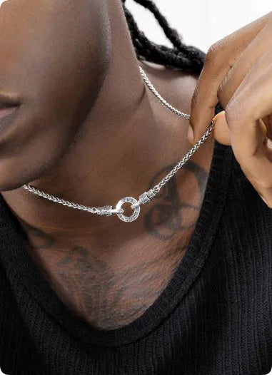 Sterling silver clavicle necklace for women with solid pendant on a delicate chain.