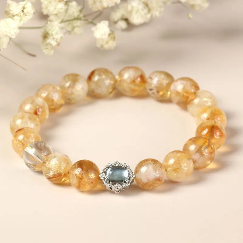 Geometric citrine crystal bracelet with 10mm shapes and grinding treatment