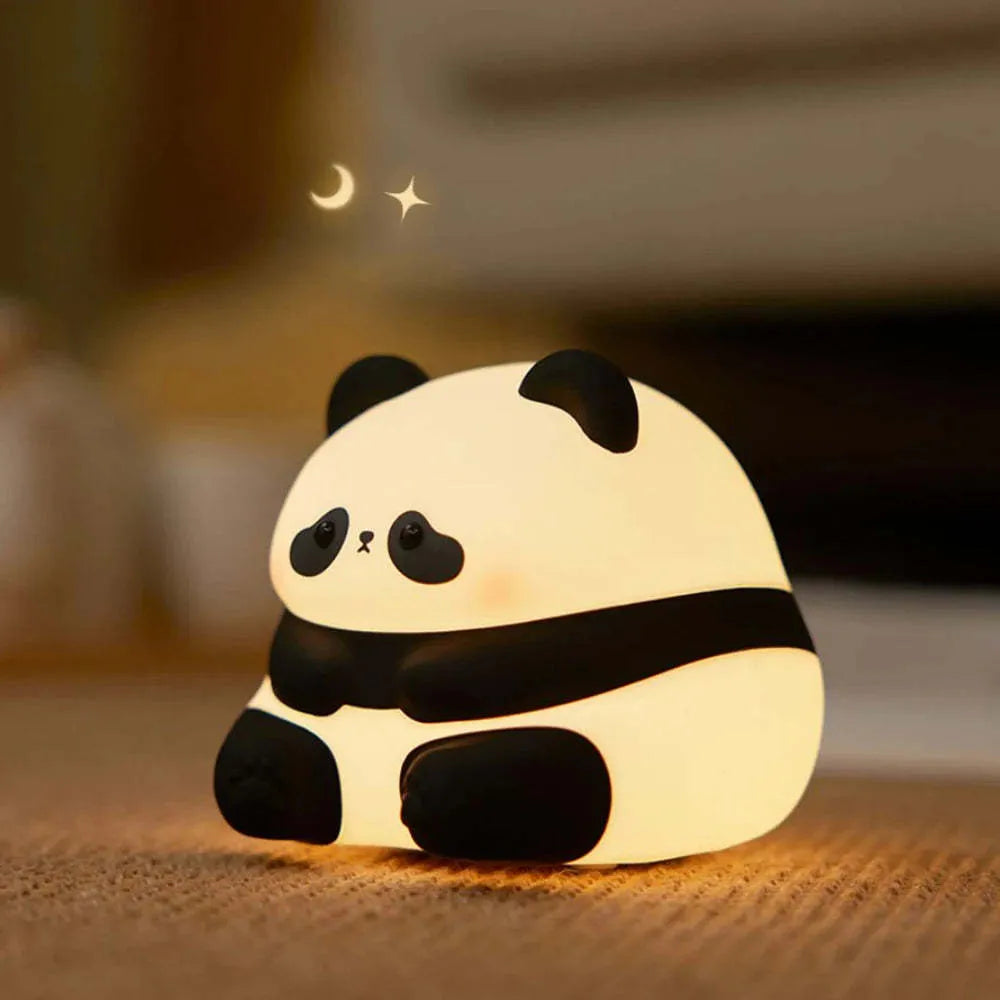 Panda-shaped night light with rechargeable battery and clap control for children's bedrooms