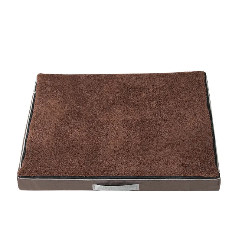 Brown removable washable memory sponge dog mat on a wooden floor