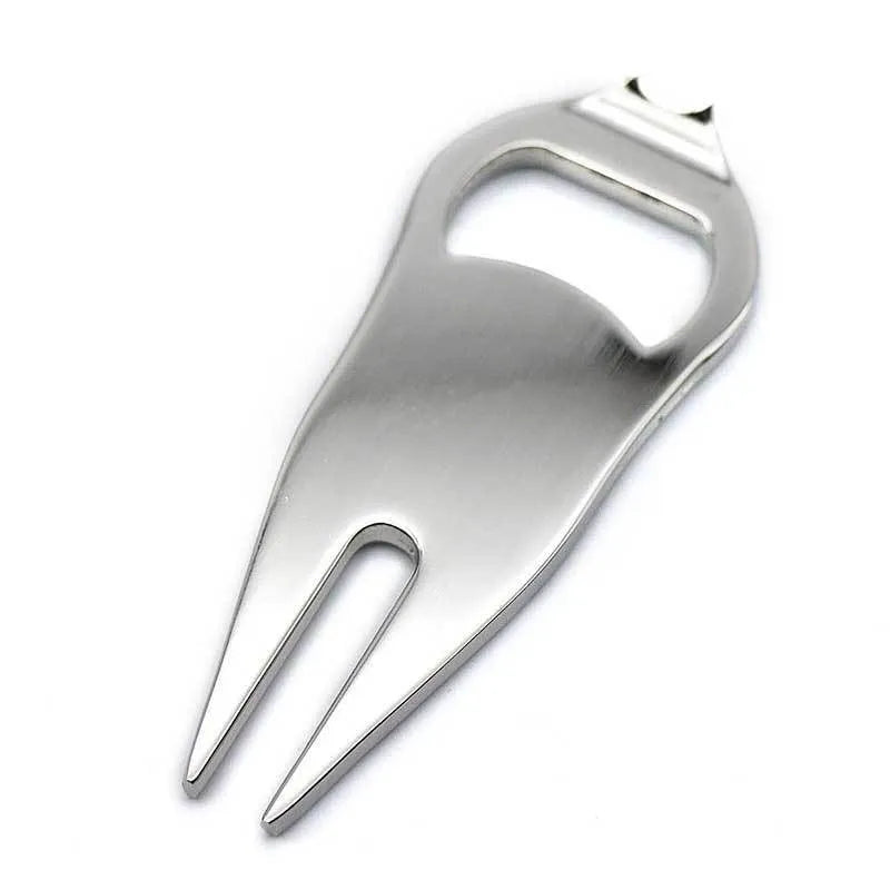 Zinc alloy golf ball fork bottle opener tool with ball marking coins in black, green or silver