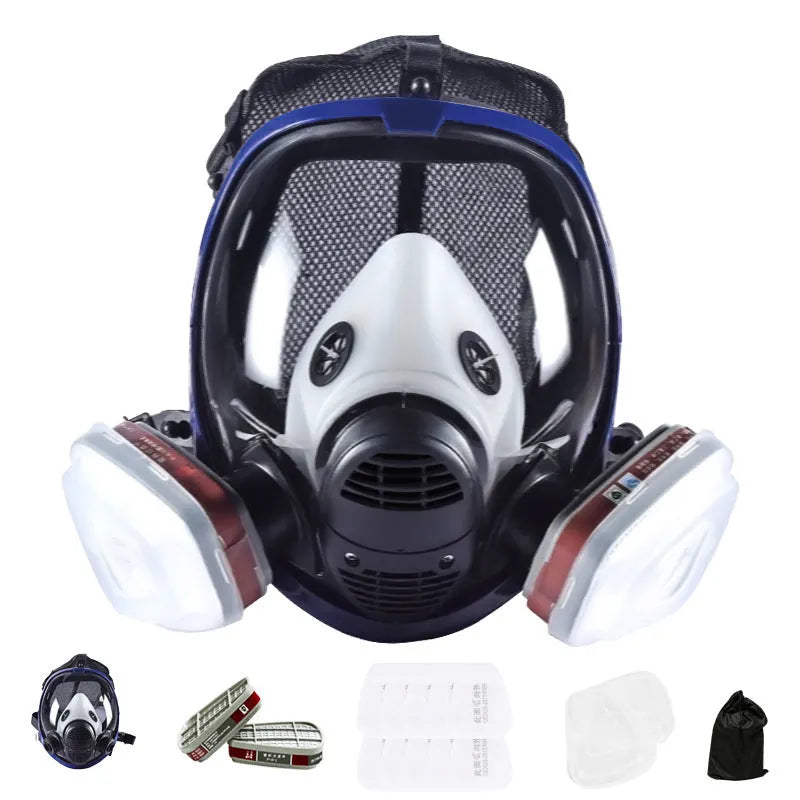 Blue edge spherical gas mask with trapezoidal canister and silicone construction for KN95 and activated carbon filtration