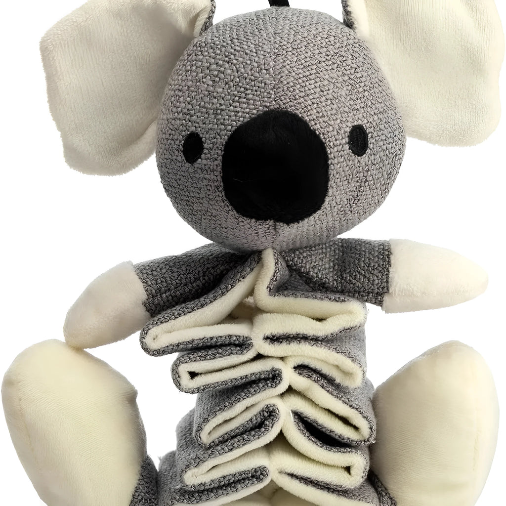 Grey koala stuffed dog toy measuring 30cm with crinkle paper inside.