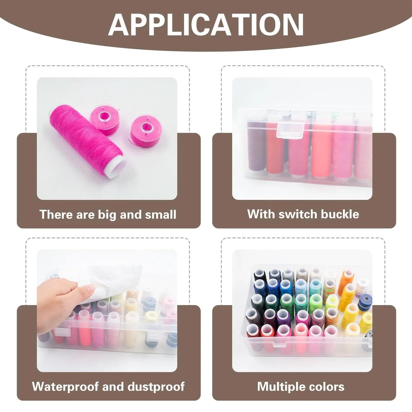 Transparent plastic embroidery storage box with 42 compartments for thread and bead organisation