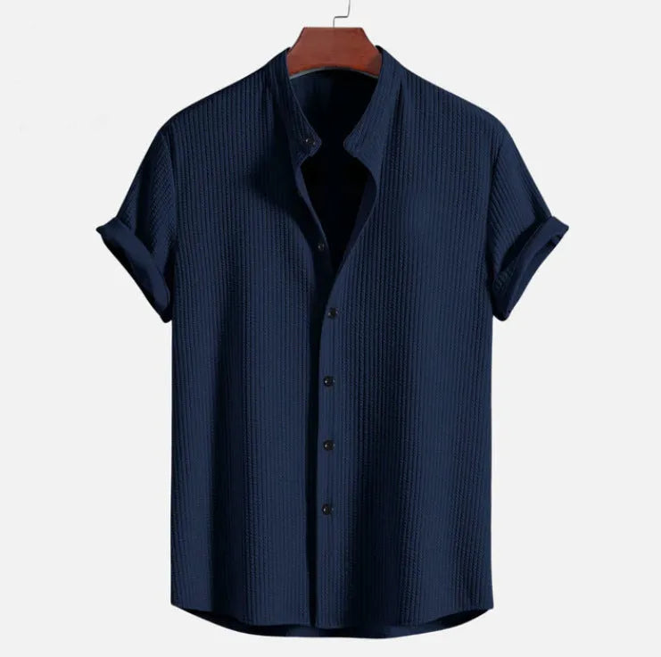 Men's loose fit short sleeve summer shirt in polyester, shown in multiple colour options