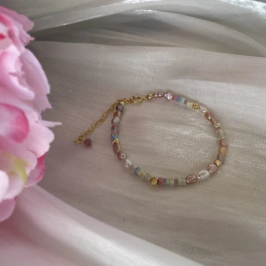14K gilded purple silver mini bracelet with irregular natural pearl and U-shaped design for women