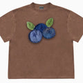 Blueberry patchwork pattern short sleeve T-shirt with loose fit and round neck
