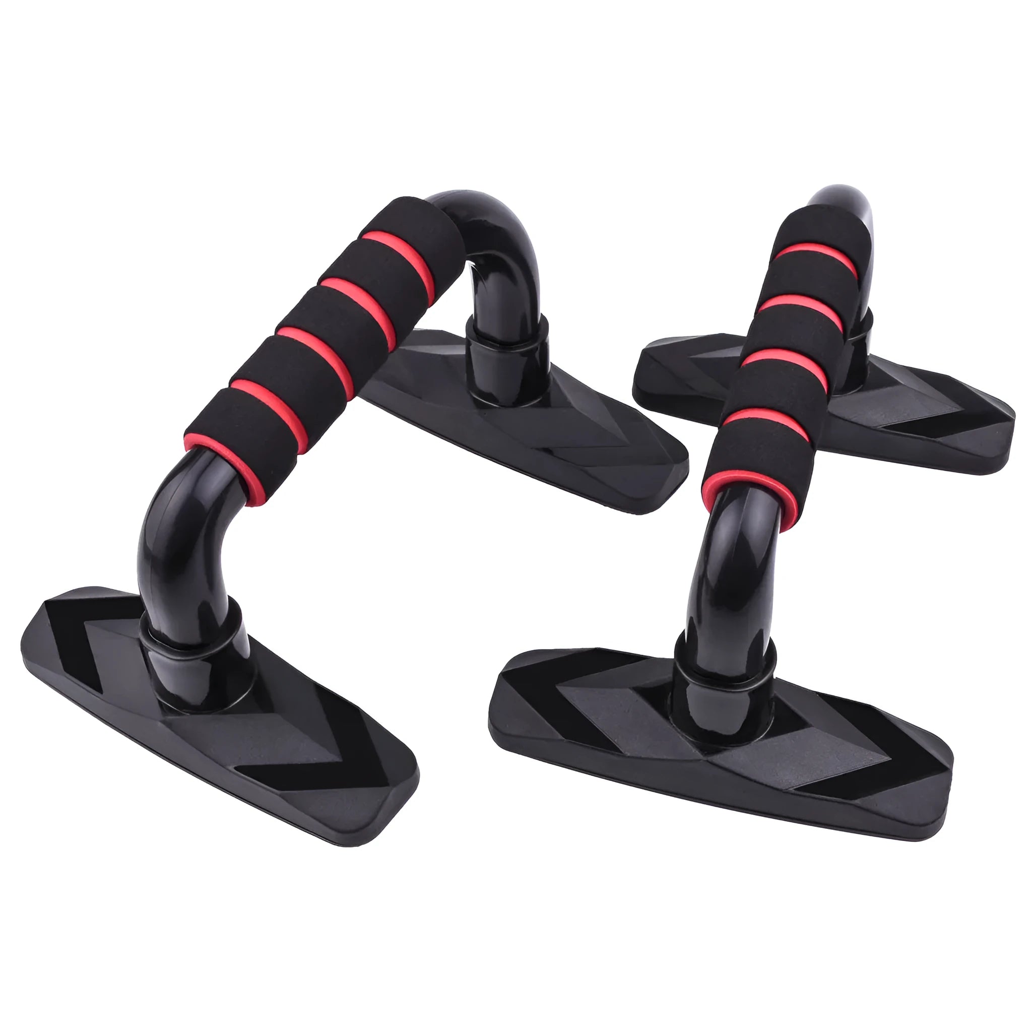 Set of two I-shaped push up bars with PP sponge grip, shown in blue colour.
