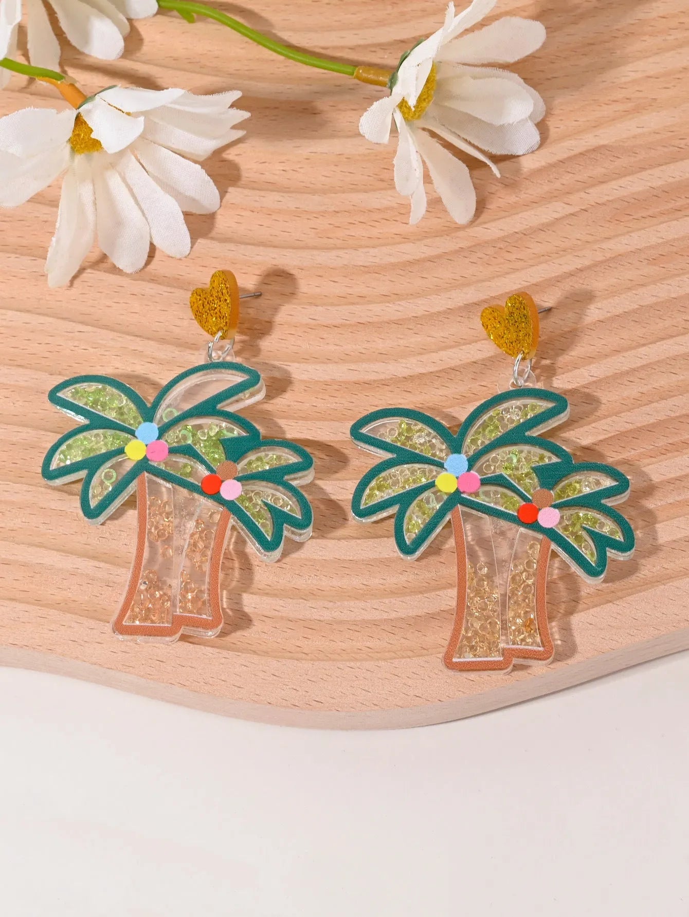 Colourful acrylic earrings with cherry, strawberry, watermelon, pineapple, coconut tree, cake, and ice cream designs for women.