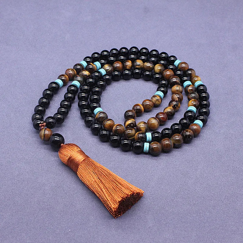 Black agate jewellery set with tiger's eye stone geometric bracelet and necklace