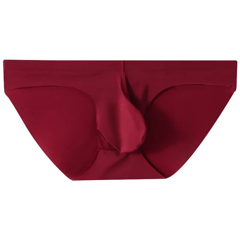 Men's ice silk seamless briefs with gun egg pouch design in multiple colour options