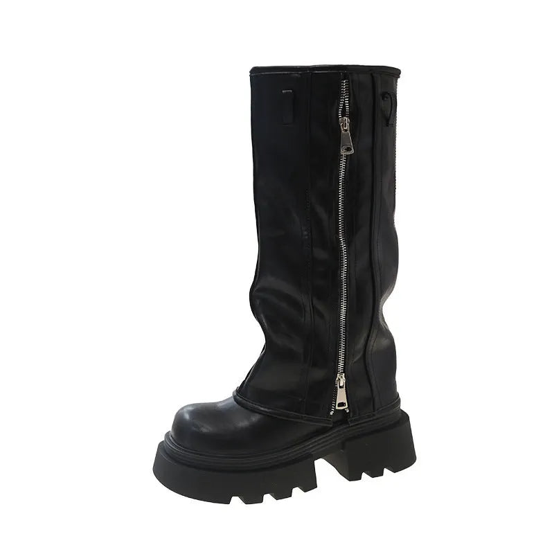 Platform muffin pants Martin boots with square heel in black, brown, or wine red colours