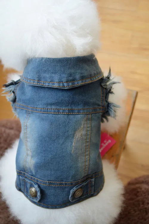 Retro scratch pattern denim dog vest in dark and light colours for autumn winter pet clothing