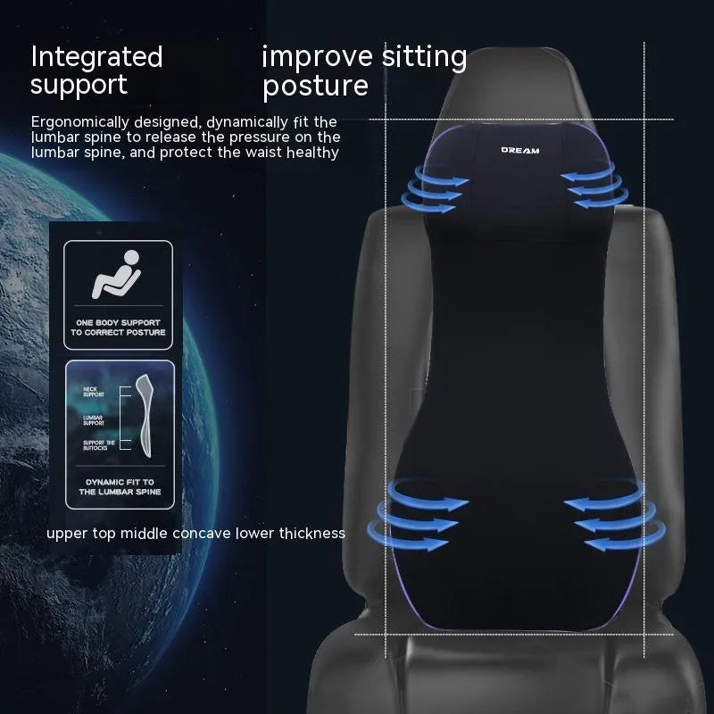 Automotive waist cushion and headrest lumbar support pillow with memory foam filler in six colour options