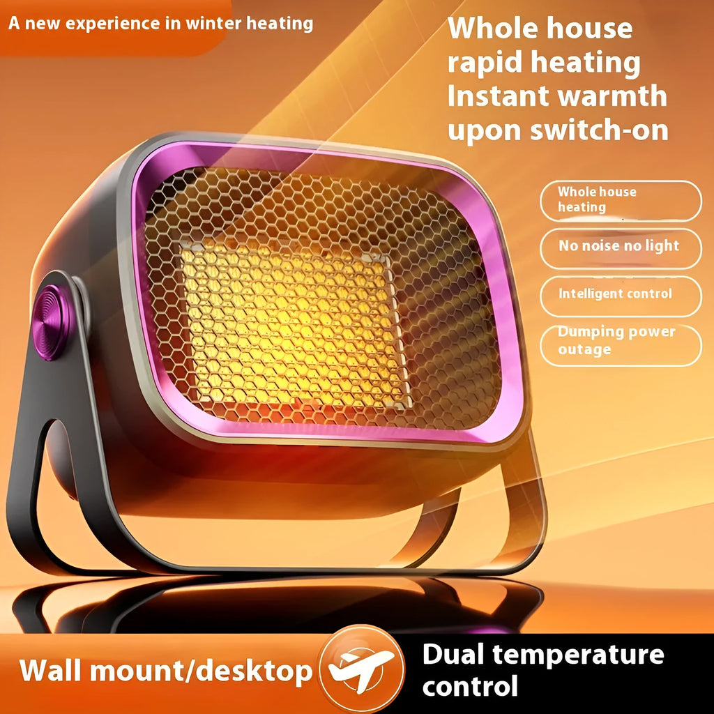 Compact grey desktop heater with ceramic heating technology and rotatable design
