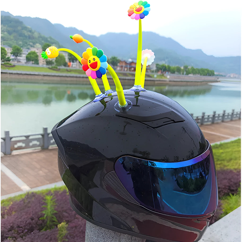 Yellow silicone sunflower helmet decoration with suction cup for motorbike or bicycle helmets