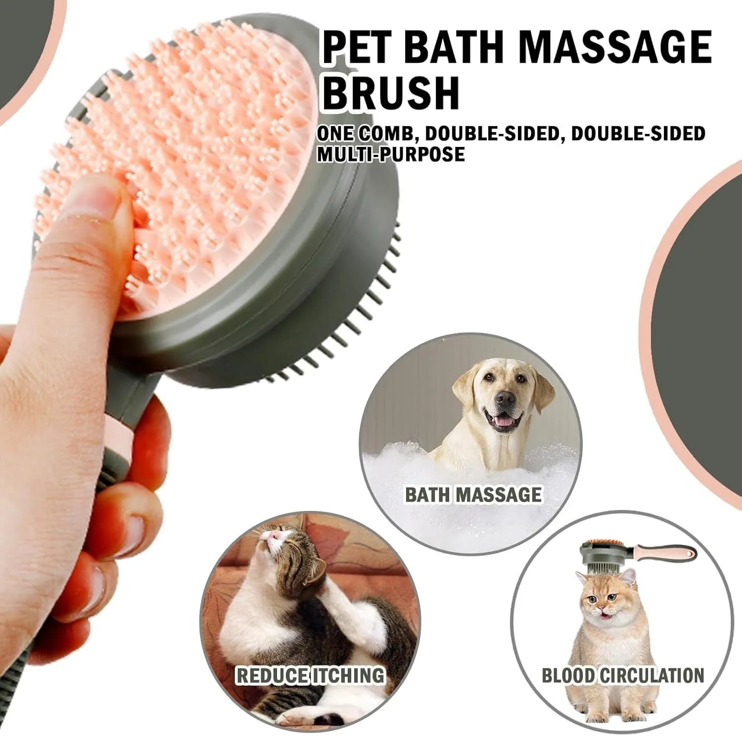 Double-sided cat brush with release button and flea comb for pet grooming
