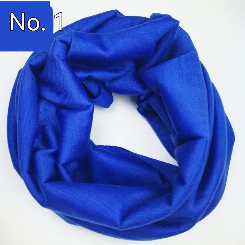 Seamless stretch polyester magic headscarf for outdoor sports in assorted colours.