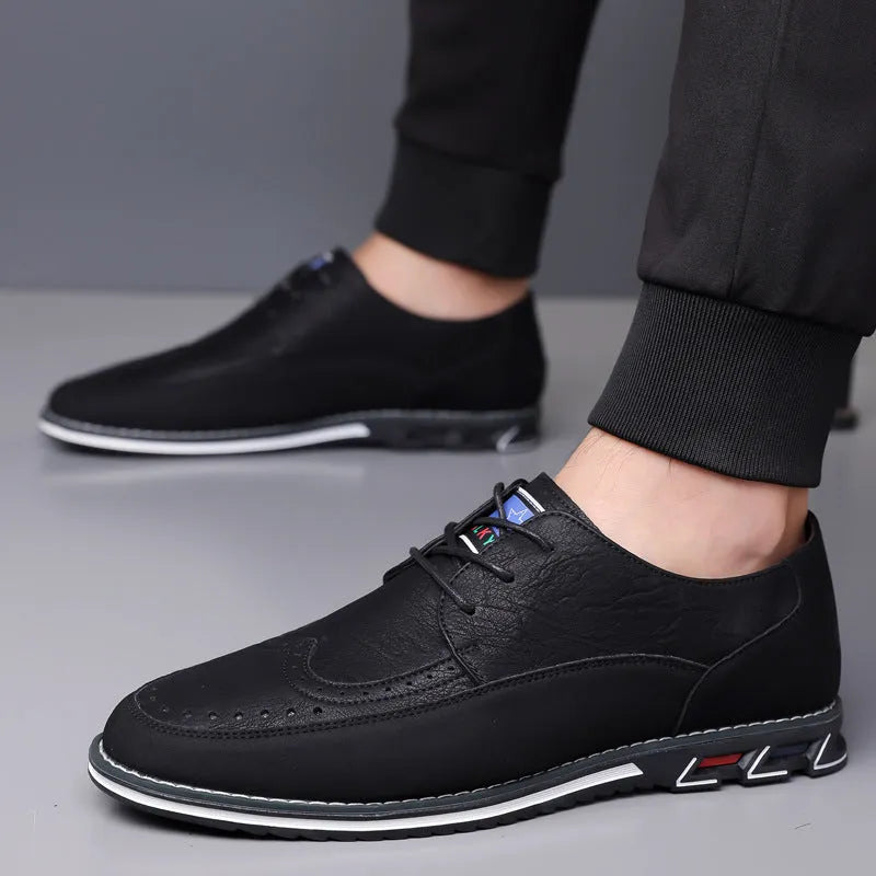 Men's low top business fashion shoes with leather toe cap and rubber sole in black or brown