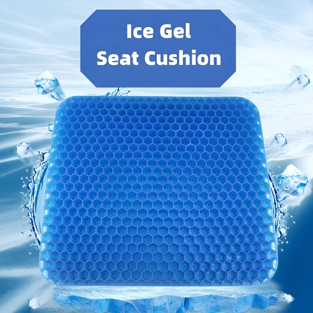 Solid colour gel seat cushion with honeycomb pattern showing double thick design and removable cover