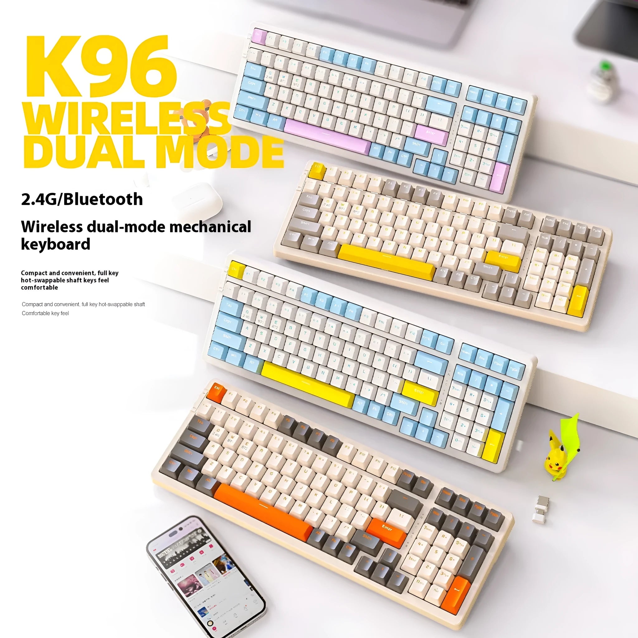 Free Wolf K96 Bluetooth dual-mode mechanical keyboard in choice of four colours with compact design