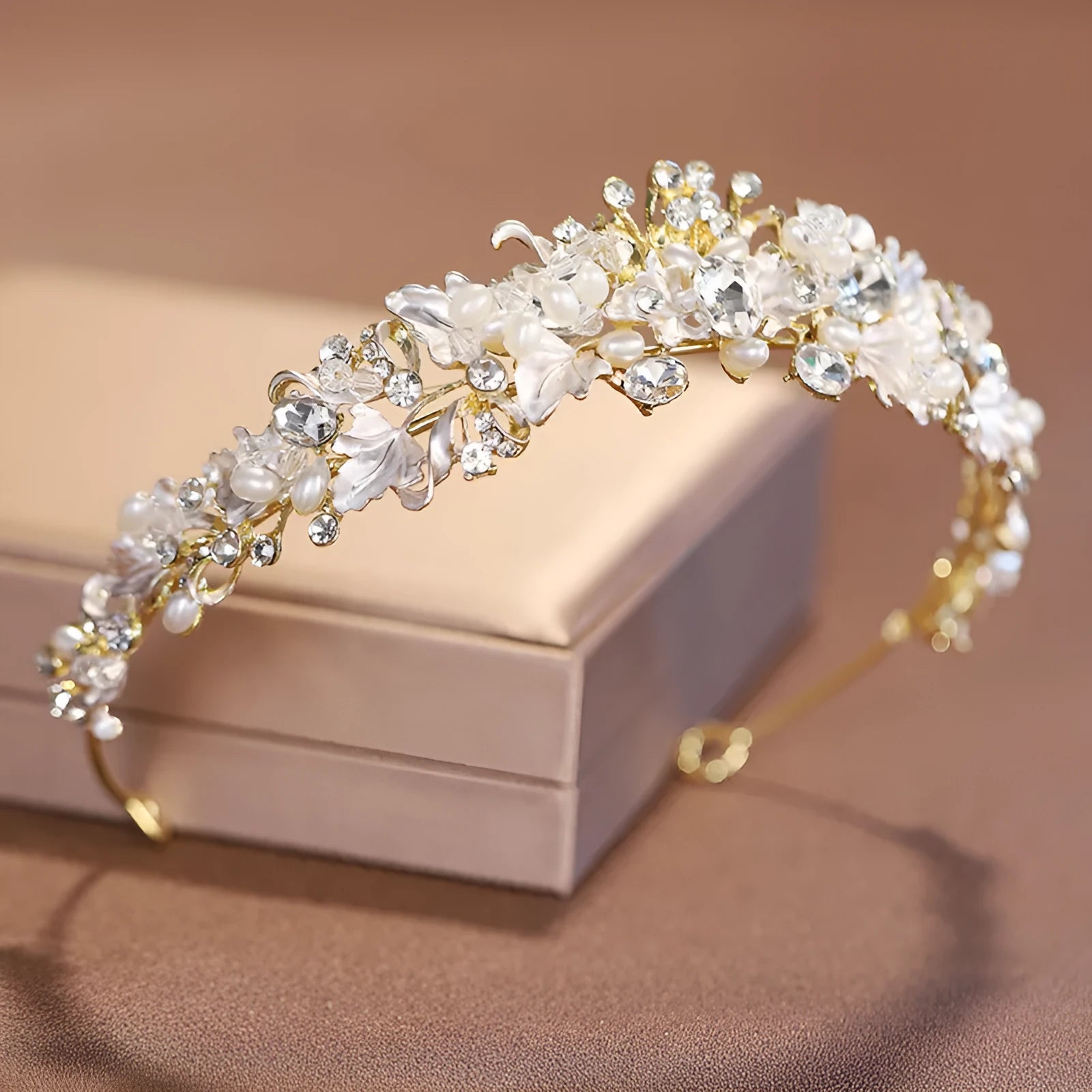 Gold or silver alloy pearl crown headdress hair accessory for women