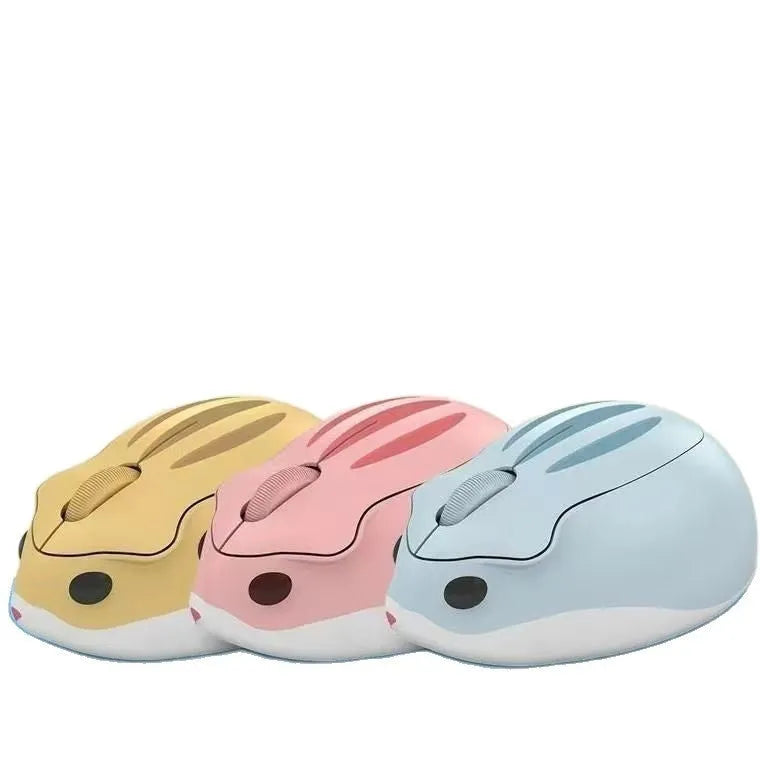 Hamster 109E wireless mute mouse in yellow pink and gray colors with Bluetooth connectivity